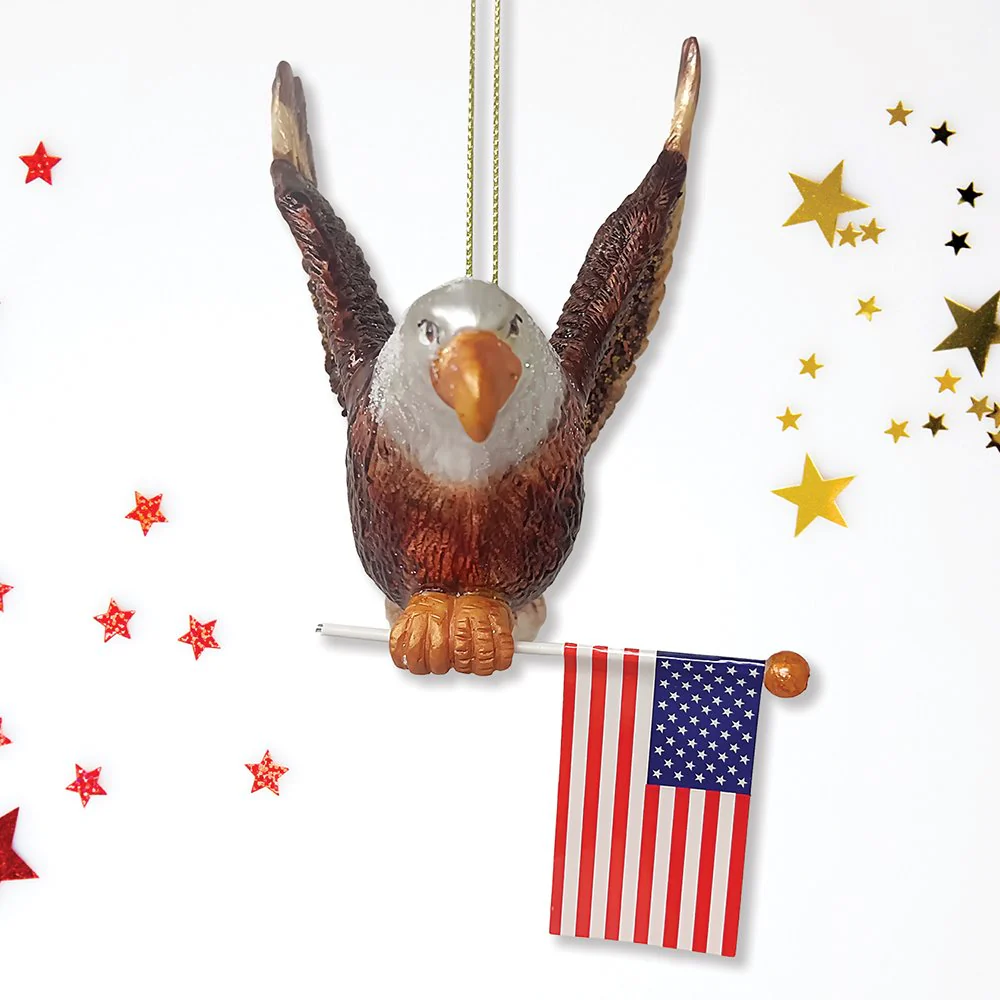 American Bald Eagle Patriotic Glass Ornament, USA Flag Christmas Decor - Image 3