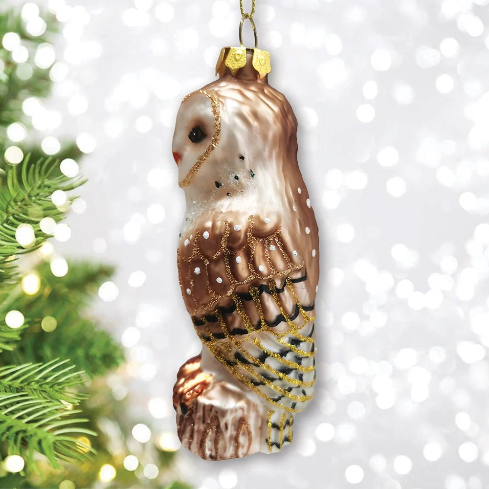 Classic Barn Owl Glass Christmas Ornament - Image 3