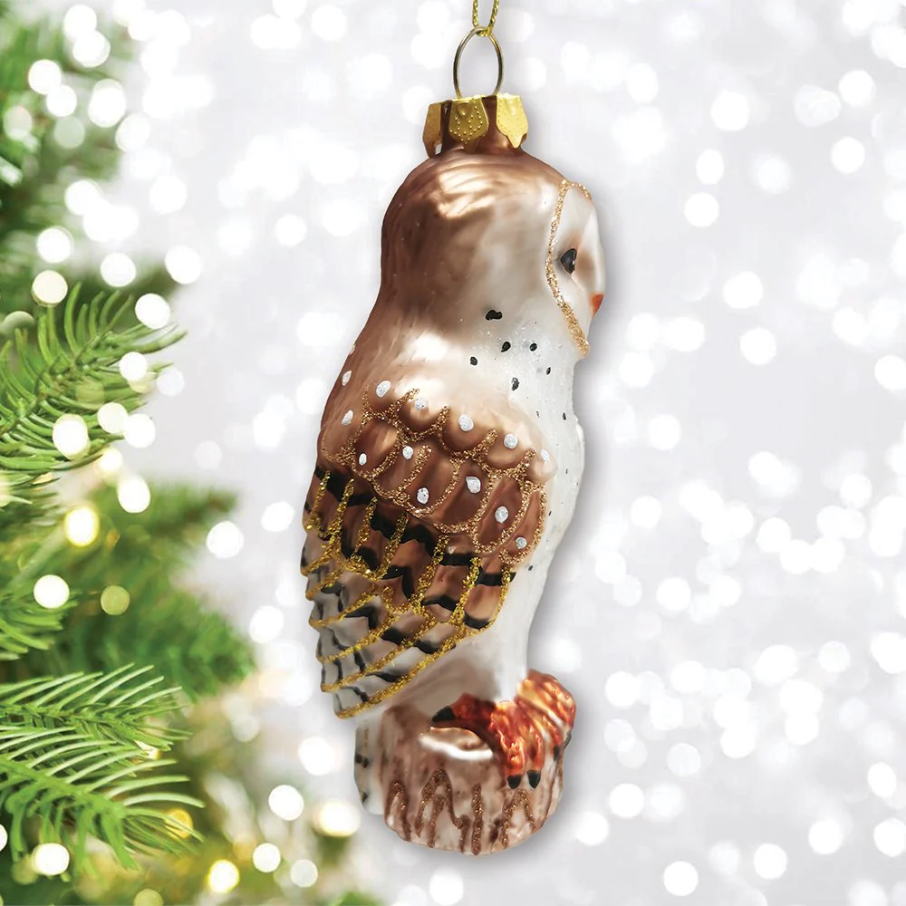 Classic Barn Owl Glass Christmas Ornament - Image 5