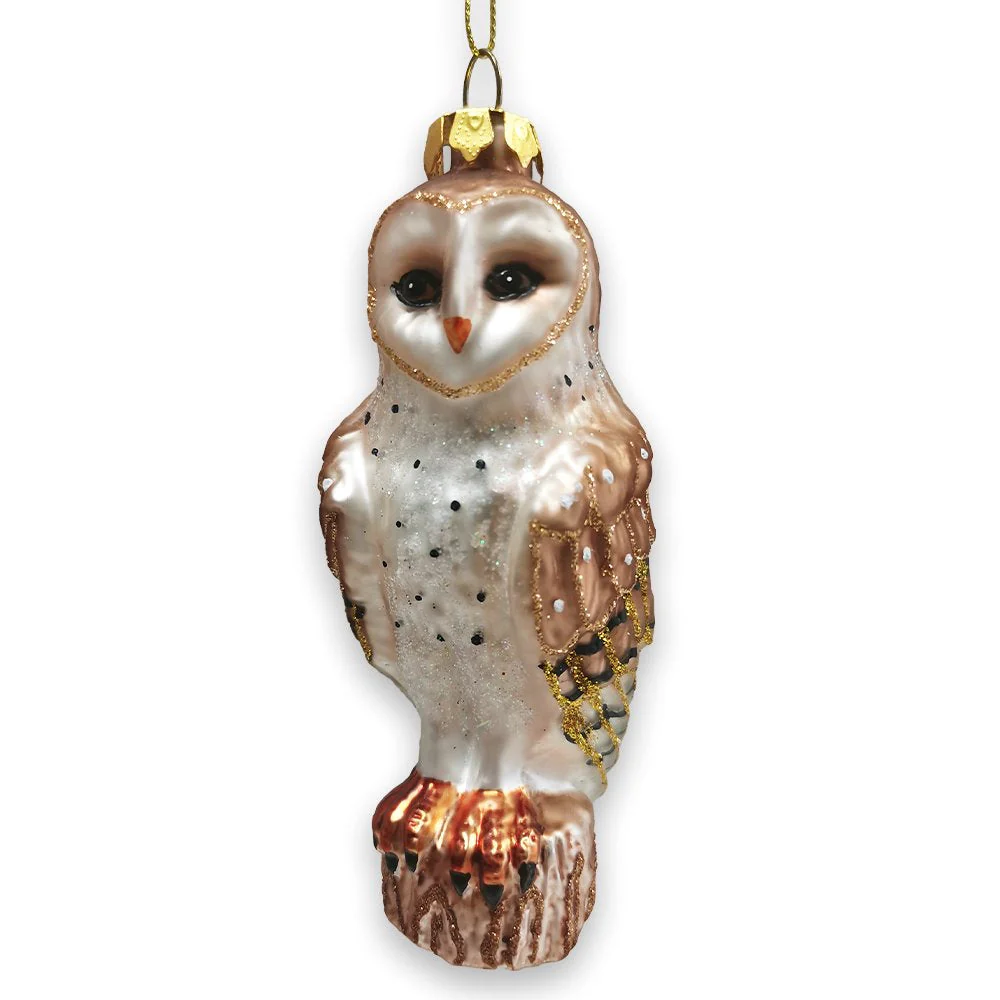 Classic Barn Owl Glass Christmas Ornament - Image 6