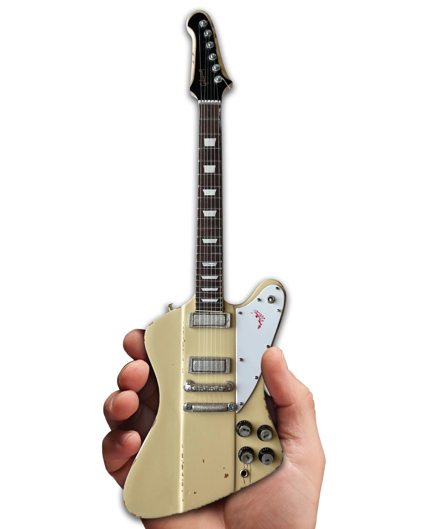 Johnny Winter 1964 Gibson Firebird V Polaris White 1.4 Scale Mini Guitar - Vintage & Distressed - Image 7