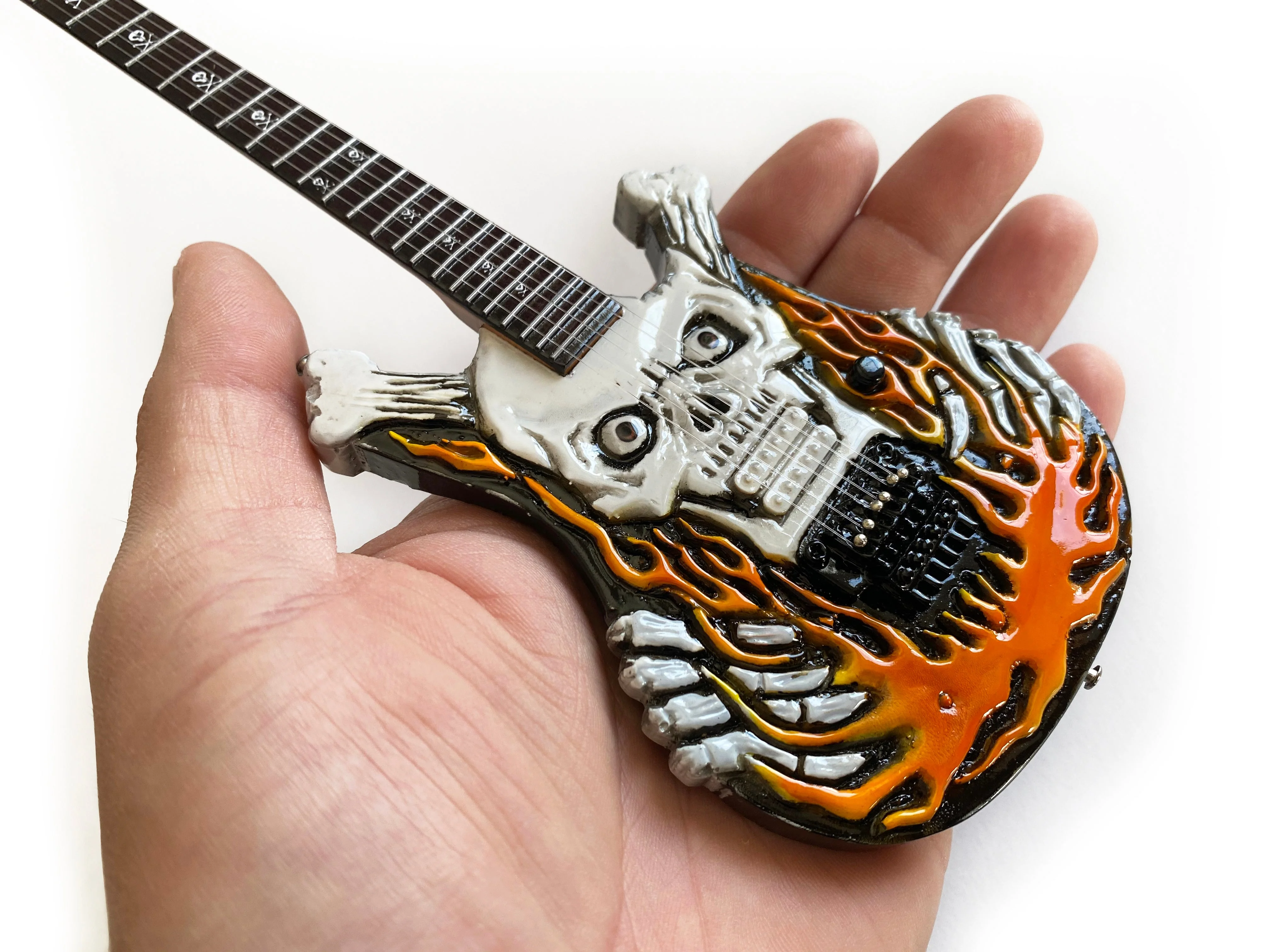 Official George Lynch Signature Flaming Skull Mini Guitar Replica - Image 5