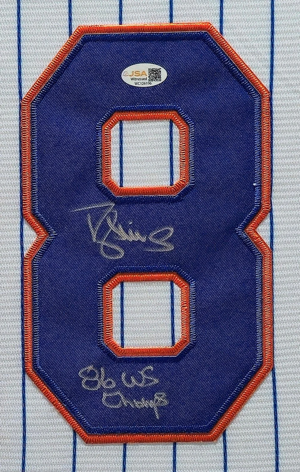 Autographed Darryl Strawberry New York Mets Inscribed Suede Framed Jersey - Image 3